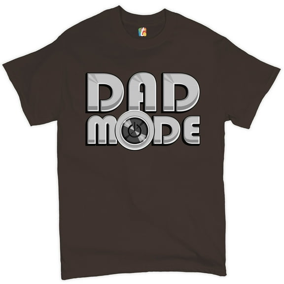 Tee Hunt Dad Mode Power Button T-Shirt Funny Father's Day Men's Tee, Brown, Medium