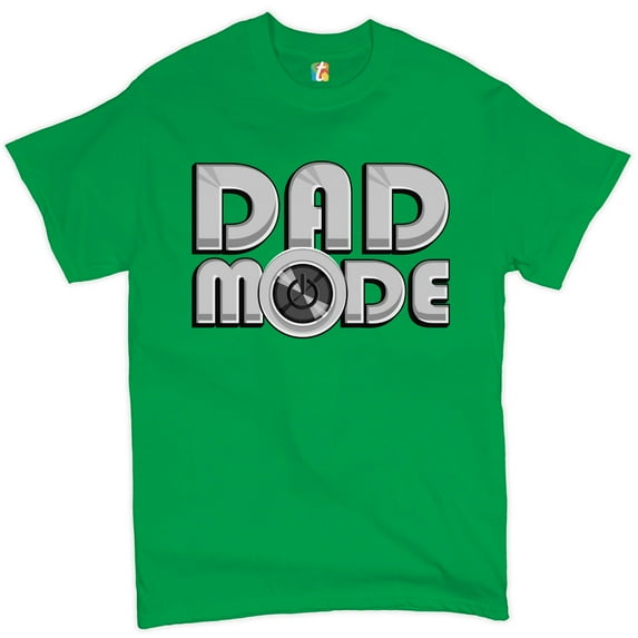 Tee Hunt Dad Mode Power Button T-Shirt Funny Father's Day Men's Tee, Green, 5X-Large