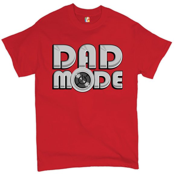 Tee Hunt Dad Mode Power Button T-Shirt Funny Father's Day Men's Tee, Red, Medium