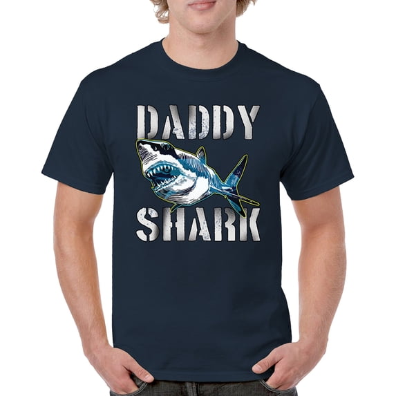 Tee Hunt Daddy Shark Funny Father's Day T-Shirt Funny Dad Grandpa Men's Tee, Navy Blue, X-Large