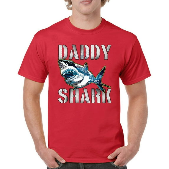 Tee Hunt Daddy Shark Funny Father's Day T-Shirt Funny Dad Grandpa Men's Tee, Red, X-Large