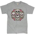 thumbnail image 1 of Tee Hunt Day of The Dead Floral Sugar Skulls T-Shirt Dia de Los Muertos Men's Tee, Gray, 4X-Large, 1 of 5