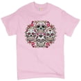 thumbnail image 1 of Tee Hunt Day of The Dead Floral Sugar Skulls T-Shirt Dia de Los Muertos Men's Tee, Light Pink, Large, 1 of 5