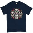 thumbnail image 1 of Tee Hunt Day of The Dead Floral Sugar Skulls T-Shirt Dia de Los Muertos Men's Tee, Navy Blue, X-Large, 1 of 5