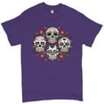 thumbnail image 1 of Tee Hunt Day of The Dead Floral Sugar Skulls T-Shirt Dia de Los Muertos Men's Tee, Purple, 5X-Large, 1 of 5