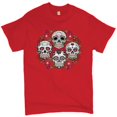 thumbnail image 1 of Tee Hunt Day of The Dead Floral Sugar Skulls T-Shirt Dia de Los Muertos Men's Tee, Red, Small, 1 of 5