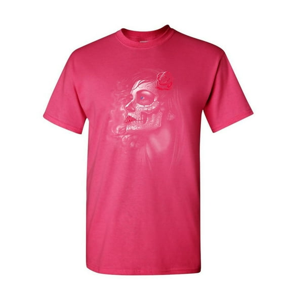 Tee Hunt Day of The Dead Girl T-Shirt Skull Face Dia de Los Muertos Roses Mens Shirt, Hot Pink, Medium