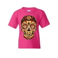 thumbnail image 1 of Tee Hunt Day of The Dead Sugar Skull Youth T-Shirt Gold Calavera Dia de Muertos Kids Tee, Pink, Small, 1 of 5