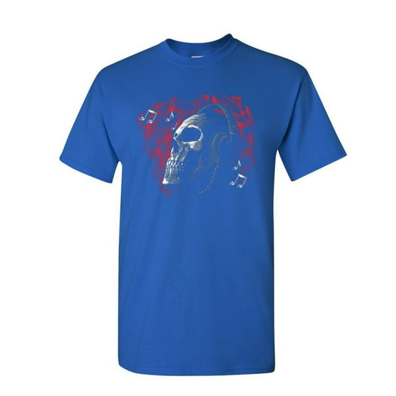Tee Hunt Deadphones T-Shirt Music Headphones Skull Face Dead EDM Hip Hop Mens Shirt, Blue, XX-Large