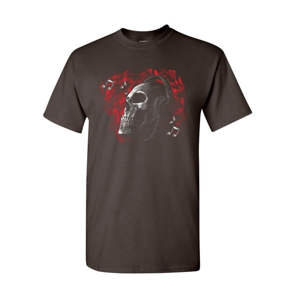 Tee Hunt Deadphones T-Shirt Music Headphones Skull Face Dead EDM Hip Hop Mens Shirt, Brown, XX-Large