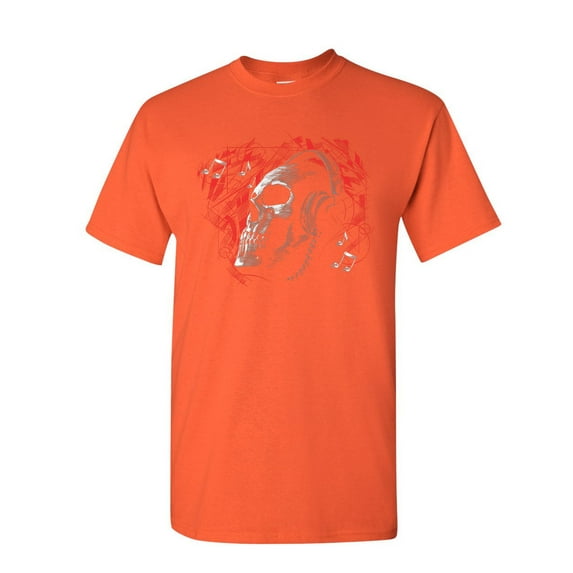 Tee Hunt Deadphones T-Shirt Music Headphones Skull Face Dead EDM Hip Hop Mens Shirt, Orange, Medium