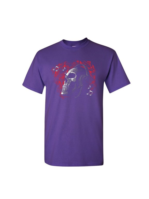 Deadphones T-Shirt Music Headphones Skull Face Dead EDM Hip Hop Mens Shirt, Purple, Large