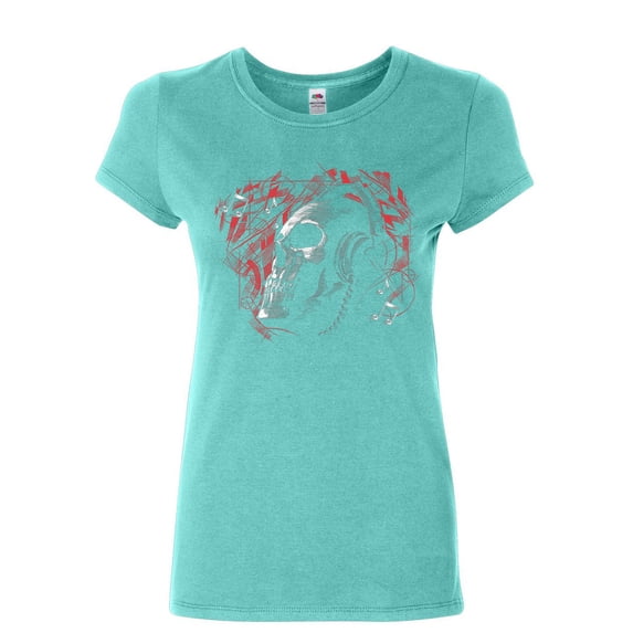 Tee Hunt Deadphones Women's T-Shirt Music Headphones Skull Face Dead EDM Hip Hop Shirt, Light Blue, XX-Large