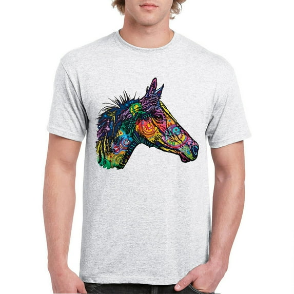 Tee Hunt Dean Russo Colorful Horse T-Shirt Neon Mosaic Wild Mustang Men's Tee, Ash Gray, X-Large