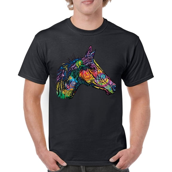 Tee Hunt Dean Russo Colorful Horse T-Shirt Neon Mosaic Wild Mustang Men's Tee, Black, X-Large