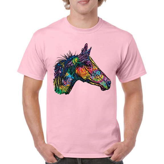 Tee Hunt Dean Russo Colorful Horse T-Shirt Neon Mosaic Wild Mustang Men's Tee, Light Pink, Small