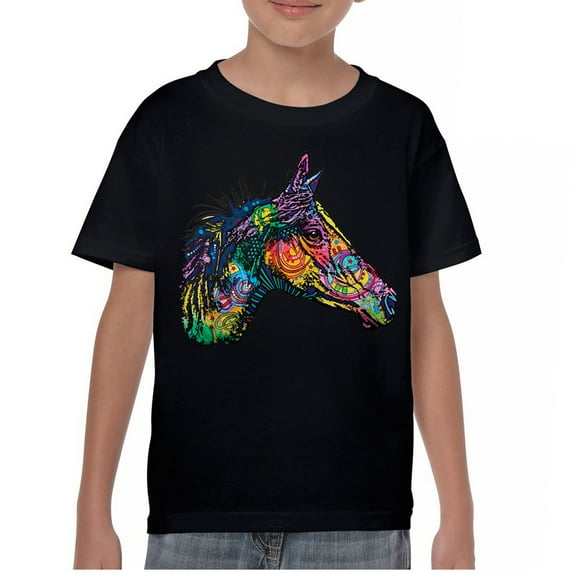 Tee Hunt Dean Russo Colorful Horse Youth T-Shirt Neon Mosaic Wild Mustang Kids