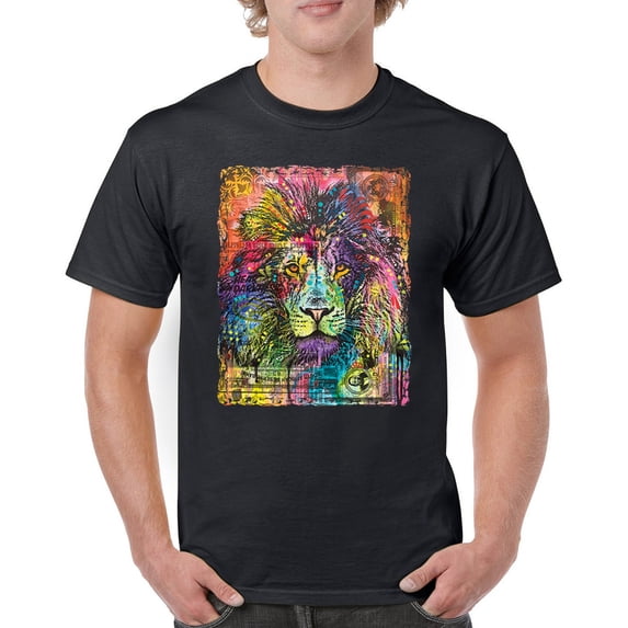 Tee Hunt Dean Russo Colorful Lion Head T-Shirt Wild Life King Roar Men's Tee, Black, 5X-Large