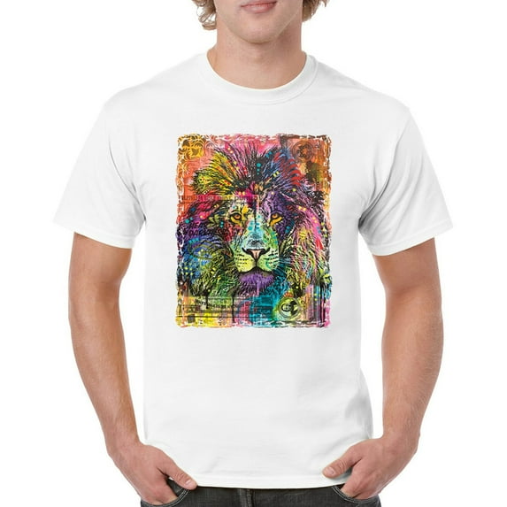 Tee Hunt Dean Russo Colorful Lion Head T-Shirt Wild Life King Roar Men's Tee, White, 4X-Large