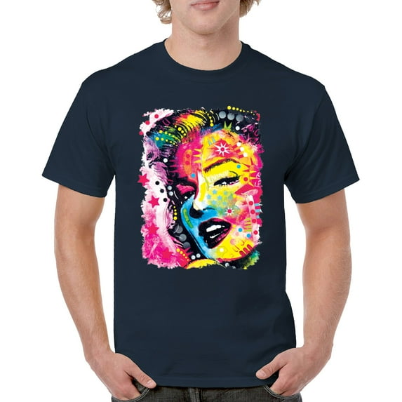 Tee Hunt Dean Russo Colorful Marilyn T-Shirt Neon Hot Symbol Starlet Men's Tee, Navy Blue, Large
