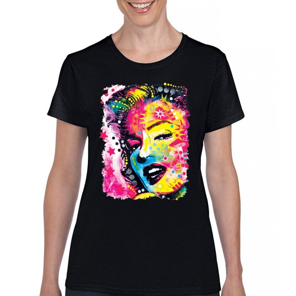 Tee Hunt Dean Russo Colorful Marilyn T-Shirt Neon Hot Symbol Starlet Women's T-Shirt Tee, Black, Large
