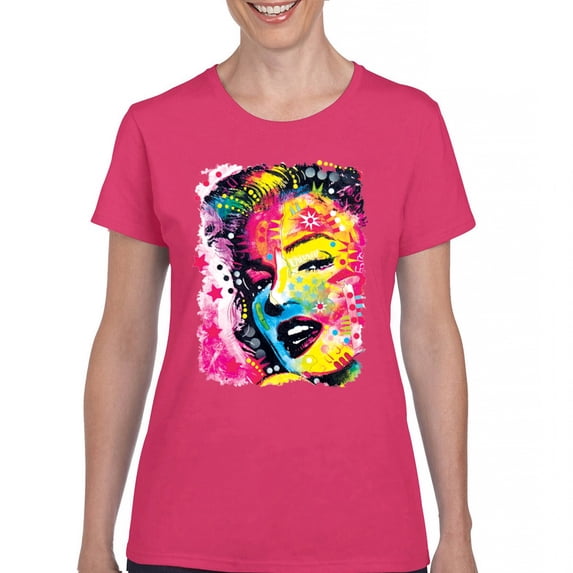 Tee Hunt Dean Russo Colorful Marilyn T-Shirt Neon Hot Symbol Starlet Women's T-Shirt Tee, Pink, XX-Large