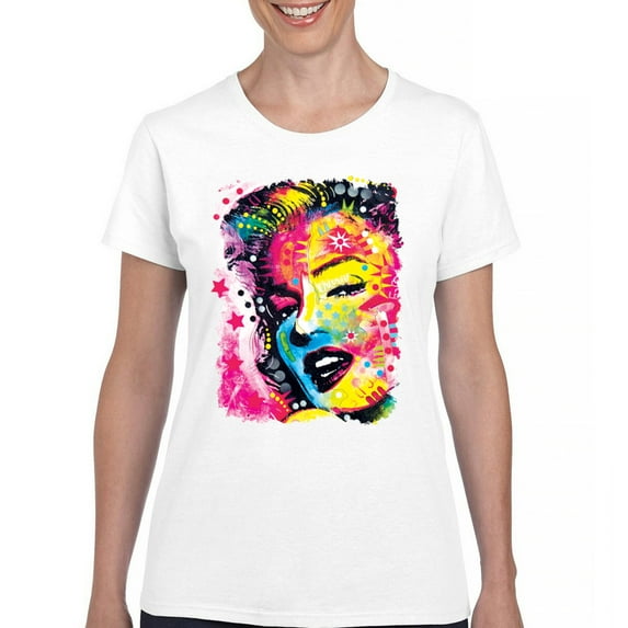 Tee Hunt Dean Russo Colorful Marilyn T-Shirt Neon Hot Symbol Starlet Women's T-Shirt Tee, White, XX-Large