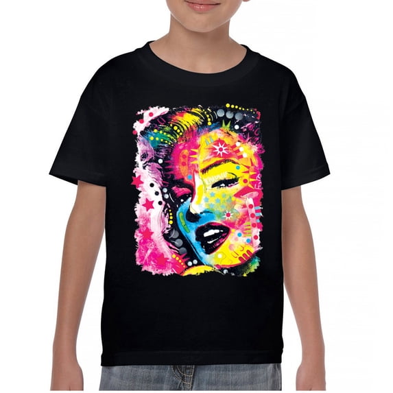 Tee Hunt Dean Russo Colorful Marilyn Youth T-Shirt Neon Hot Symbol Starlet Kids, Black, X-Large