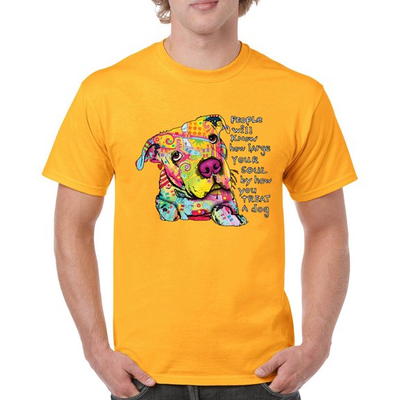 Tee Hunt Dean Russo Colorful Neon Dog T-Shirt How Your Soul is Men's Tee, Yellow, Medium