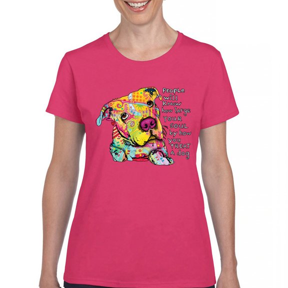 Tee Hunt Dean Russo Colorful Neon Dog T-Shirt How Your Soul is Women's T-Shirt Tee, Pink, X-Large