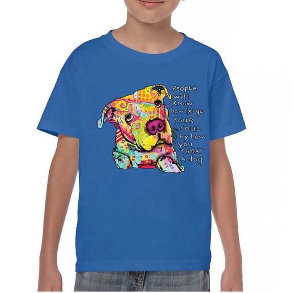 Tee Hunt Dean Russo Colorful Neon Dog Youth T-Shirt How Your Soul is Kids, Blue, Small