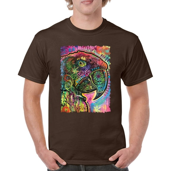 Tee Hunt Dean Russo Colorful Parrot T-Shirt Exotic Bird Beak Feather Men's Tee, Brown, Small