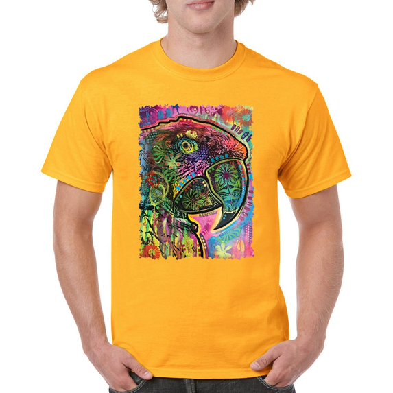 Tee Hunt Dean Russo Colorful Parrot T-Shirt Exotic Bird Beak Feather Men's Tee, Yellow, X-Large