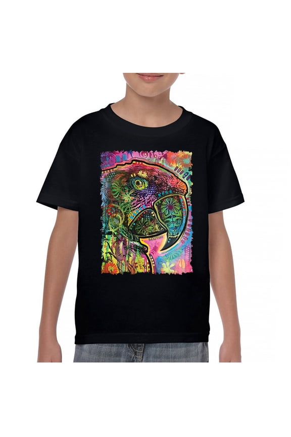 Dean Russo Colorful Parrot Youth T-Shirt Exotic Bird Beak Feather Kids