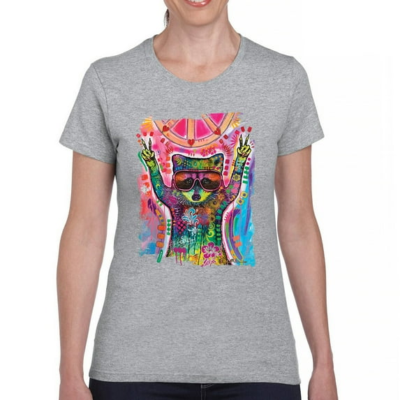 Tee Hunt Dean Russo Cosmic Trash Panda T-Shirt Funny Weird Hippie Women's T-Shirt Tee, Gray, XX-Large