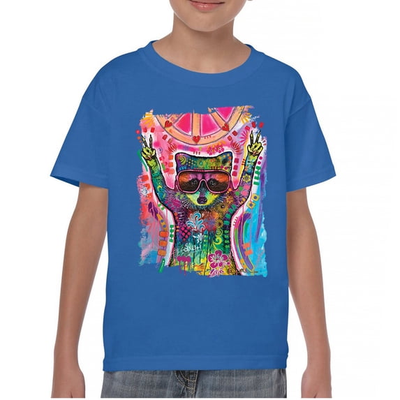Tee Hunt Dean Russo Cosmic Trash Panda Youth T-Shirt Funny Weird Hippie Kids, Blue, Small