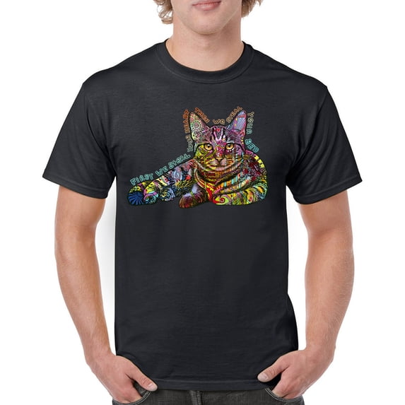 Tee Hunt Dean Russo Cute Cat T-Shirt First We Steal Your Heart Pet Men's Tee, Black, 5X-Large