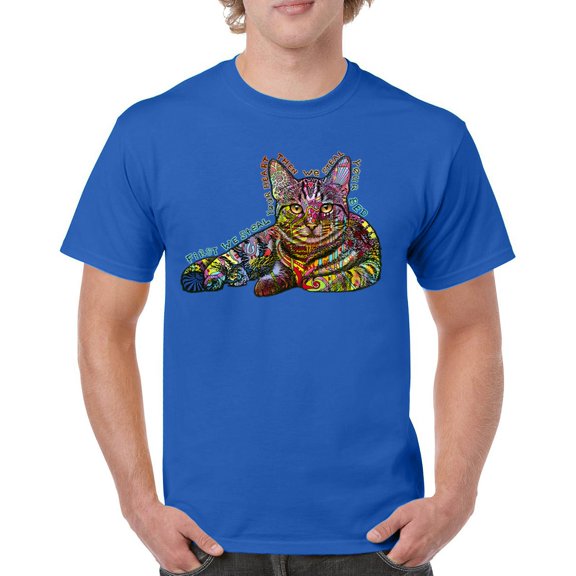 Tee Hunt Dean Russo Cute Cat T-Shirt First We Steal Your Heart Pet Men's Tee, Blue, Medium
