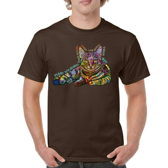 Tee Hunt Dean Russo Cute Cat T-Shirt First We Steal Your Heart Pet Men's Tee, Brown, 4X-Large