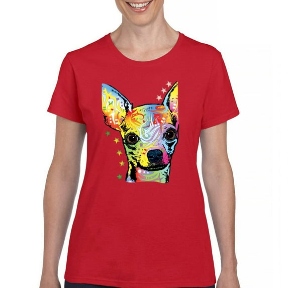 Tee Hunt Dean Russo Cute Chihuahua T-Shirt Neon Colorful Dog Women's T-Shirt Tee, Red, Small
