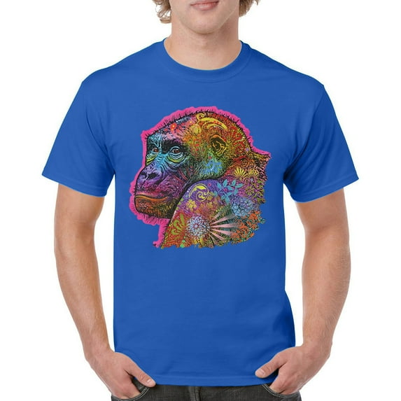 Tee Hunt Dean Russo Cute Gorilla T-Shirt Colorful Silverback Ape Art Men's Tee, Blue, Small