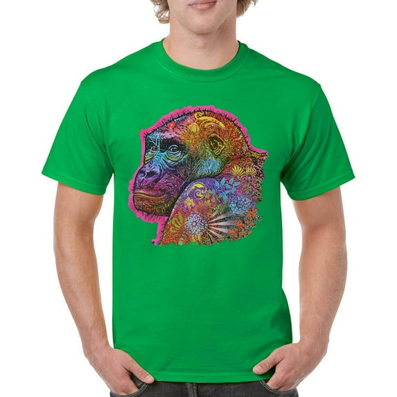 Tee Hunt Dean Russo Cute Gorilla T-Shirt Colorful Silverback Ape Art Men's Tee, Green, Large