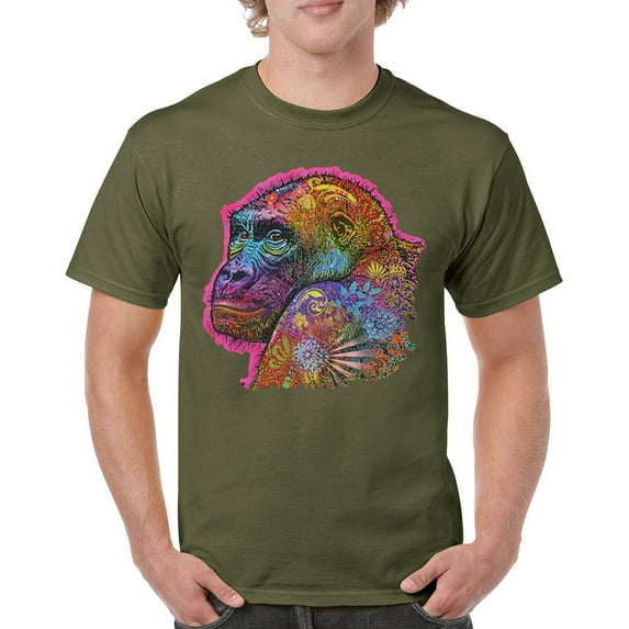 Tee Hunt Dean Russo Cute Gorilla T-Shirt Colorful Silverback Ape Art Men's Tee, Military Green, Medium
