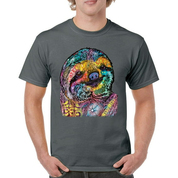 Tee Hunt Dean Russo Cute Lazy Sloth T-Shirt Funny Wild Life Colorful Men's Tee, Charcoal, Small