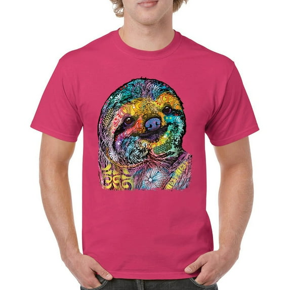 Tee Hunt Dean Russo Cute Lazy Sloth T-Shirt Funny Wild Life Colorful Men's Tee, Hot Pink, X-Large