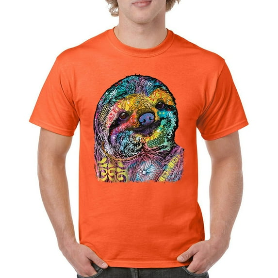 Tee Hunt Dean Russo Cute Lazy Sloth T-Shirt Funny Wild Life Colorful Men's Tee, Orange, 3X-Large
