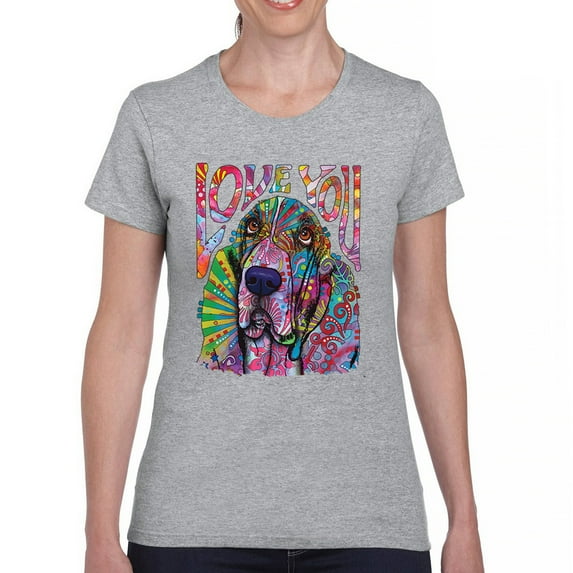 Tee Hunt Dean Russo Cute Love You Basset T-Shirt Colorful Dog Pet Women's T-Shirt Tee, Gray, 3X-Large