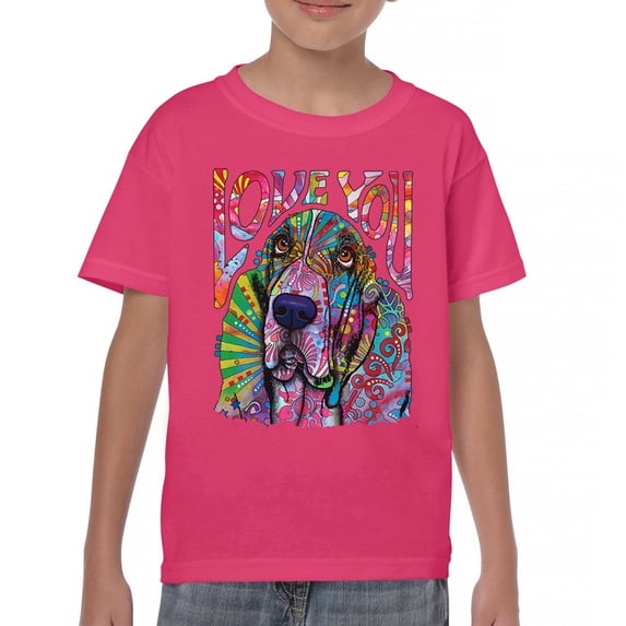 Tee Hunt Dean Russo Cute Love You Basset Youth T-Shirt Colorful Dog Pet Kids, Pink, Medium