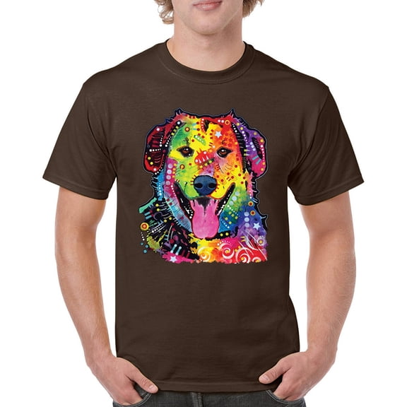 Tee Hunt Dean Russo Cute Neon Dog T-Shirt Adopt A Pet Colorful Pet Men's Tee, Brown, X-Large
