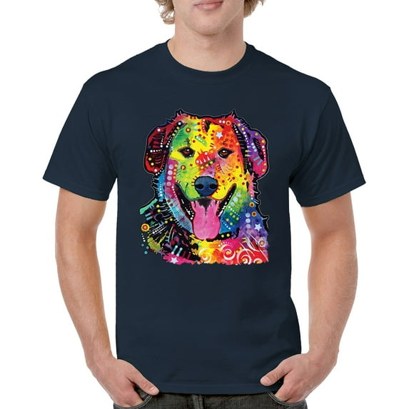 Tee Hunt Dean Russo Cute Neon Dog T-Shirt Adopt A Pet Colorful Pet Men's Tee, Navy Blue, Medium